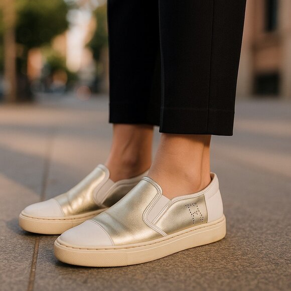 kate spade Shoes - FRANCES VALENTINE KATE SPADE Leather Platform Sneakers 7 White Gold Silver